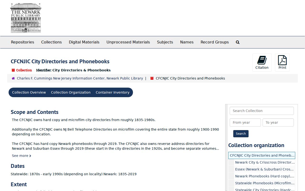 Essex County city directory collection record for Newark and criss-cross volumes