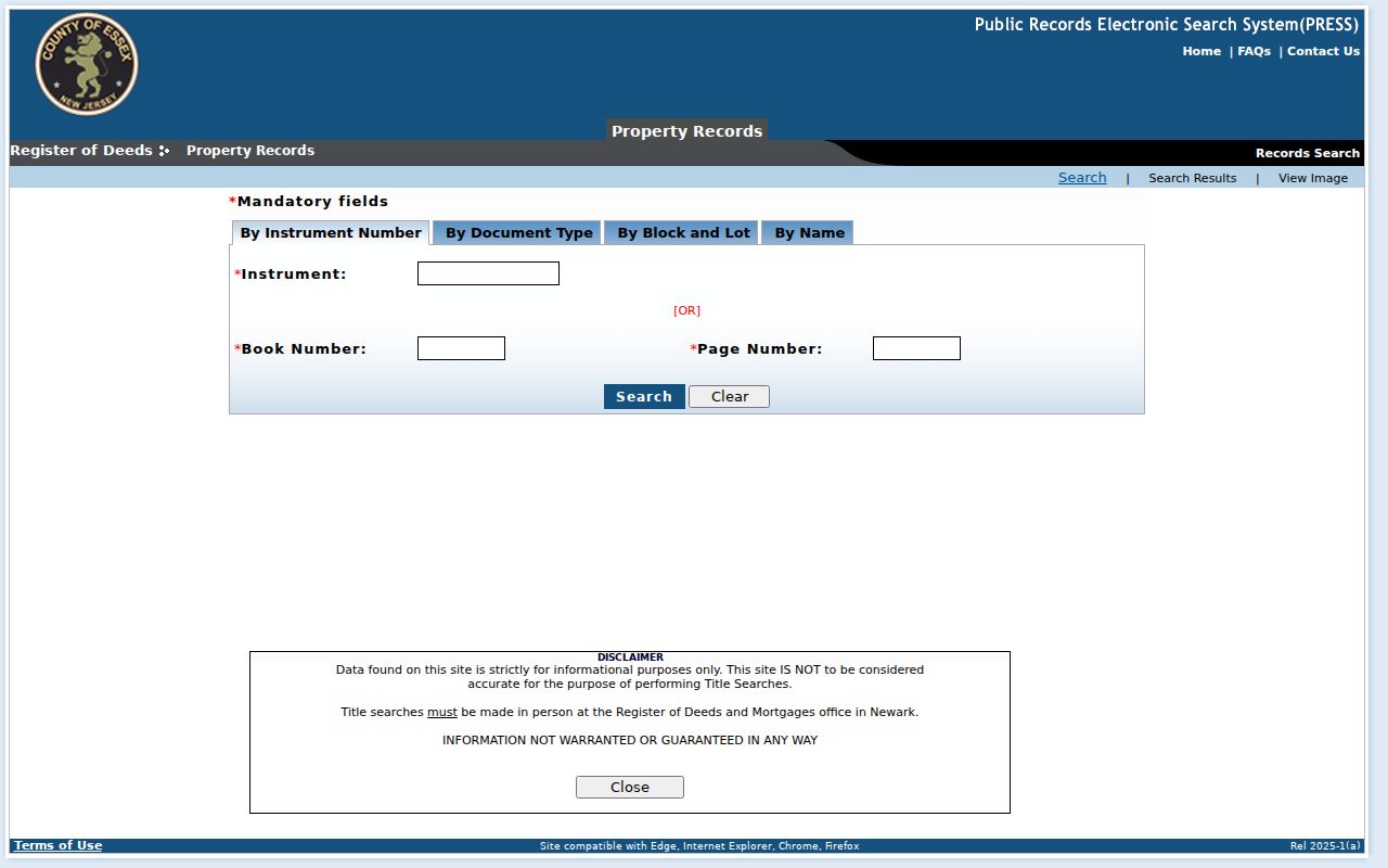 Essex County residents directory deed index search through PRESS