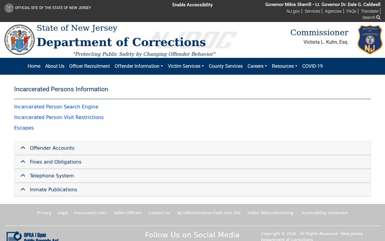 Essex County residents directory state correction information search route