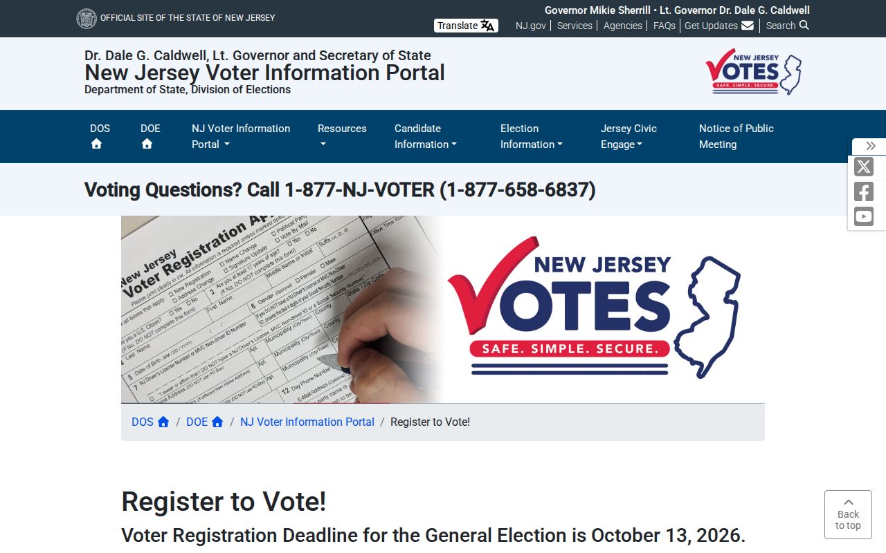 Essex County residents directory voter registration guidance from New Jersey elections