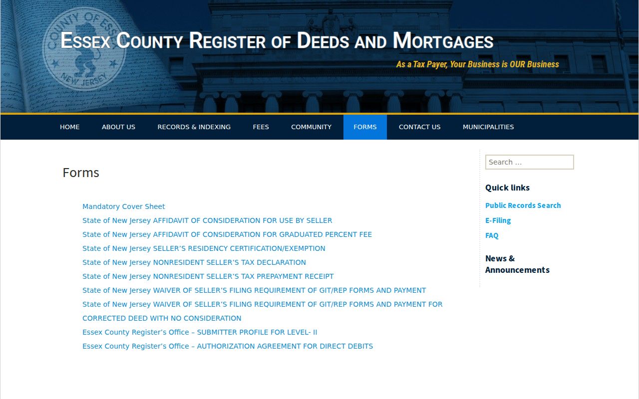 Essex County previous residents Register forms route