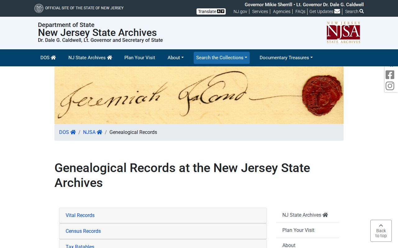 Essex County previous residents New Jersey State Archives genealogy guide
