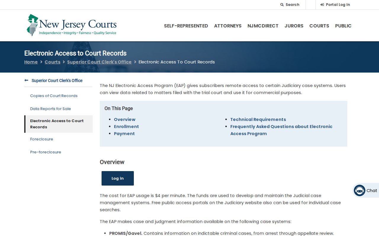 Essex County resident lookup through New Jersey Courts electronic access