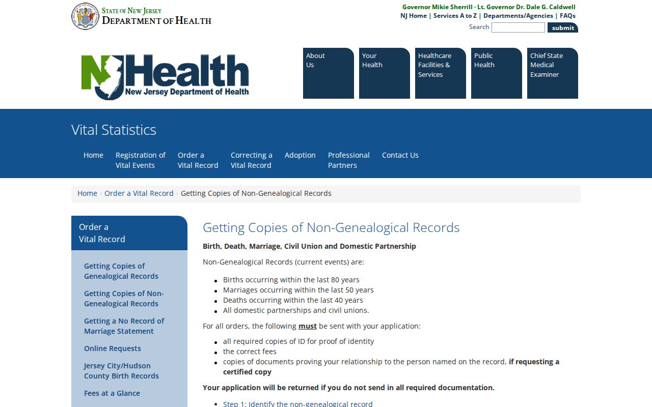 Essex County resident lookup vital records eligibility through New Jersey Department of Health