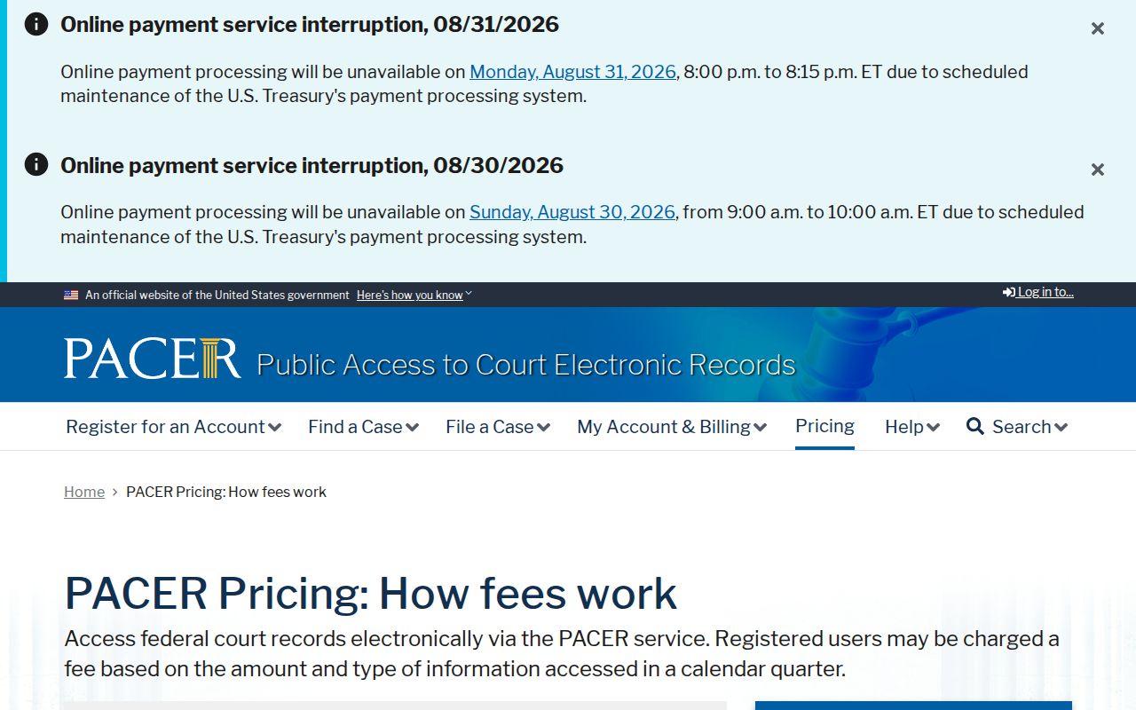 Essex County resident lookup federal court records through PACER pricing guidance