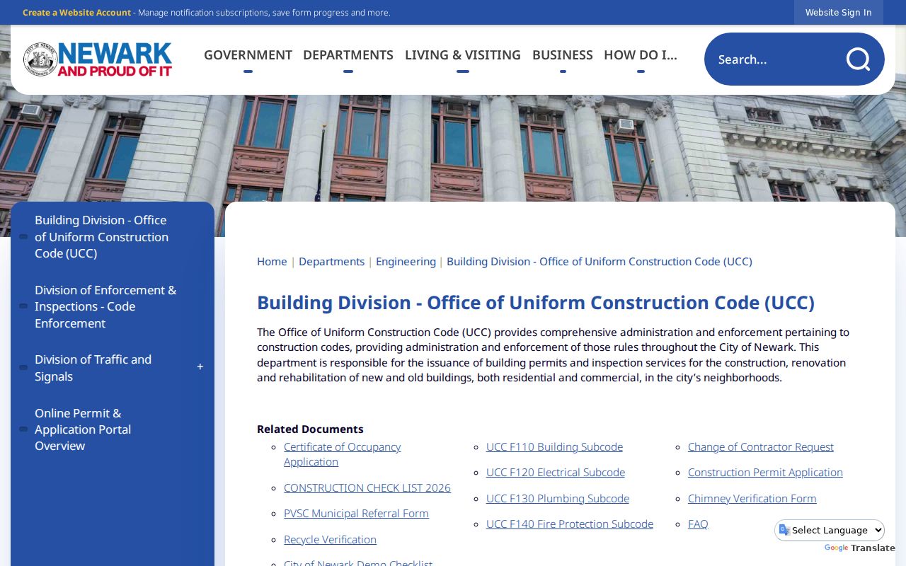 Essex County street directory Newark Building Division route