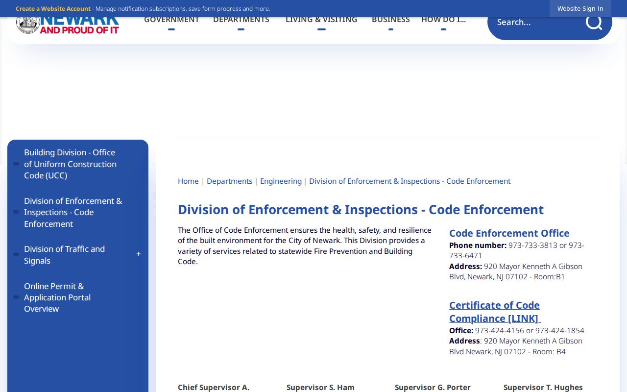 Essex County street directory Newark Code Enforcement route