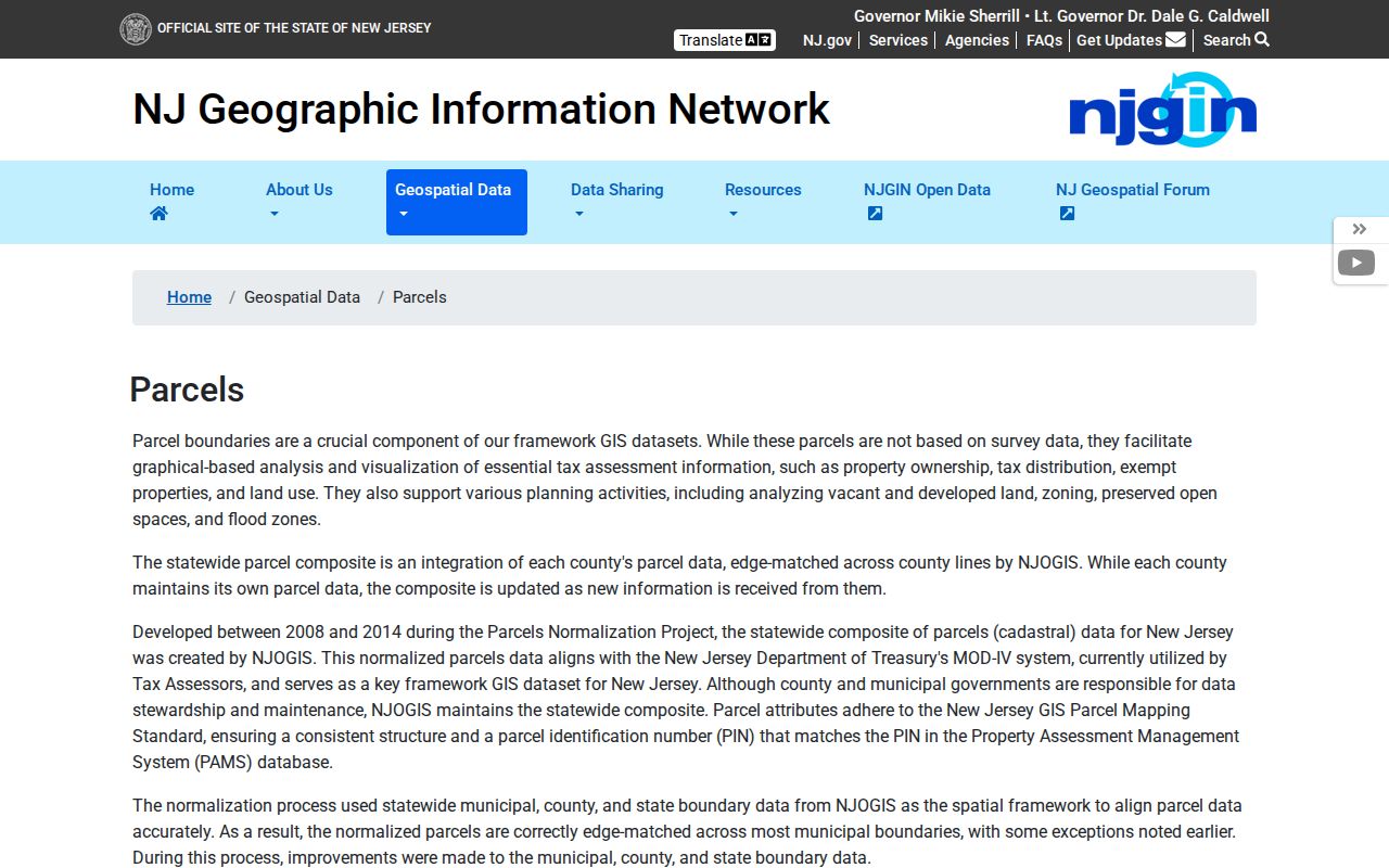 Essex County street directory NJGIN parcel-data guidance